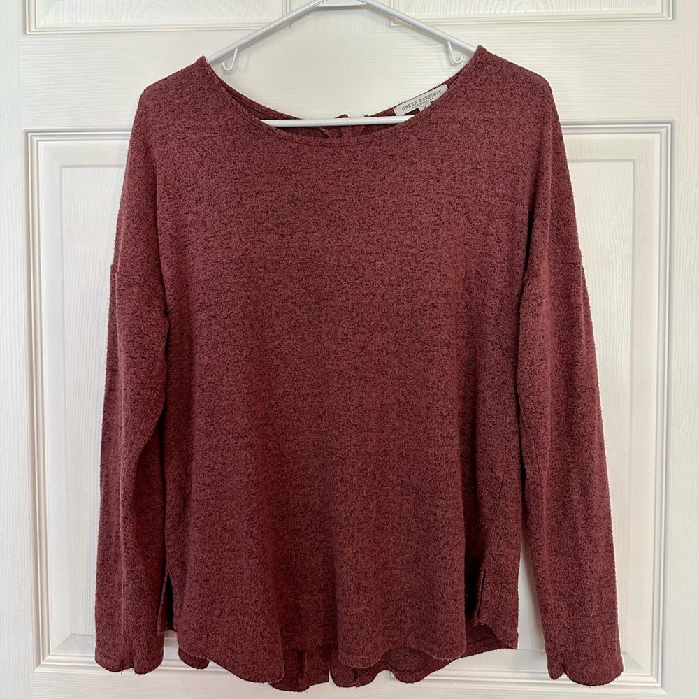 Green Envelope Brand red long sleeve top with buttons on the back.